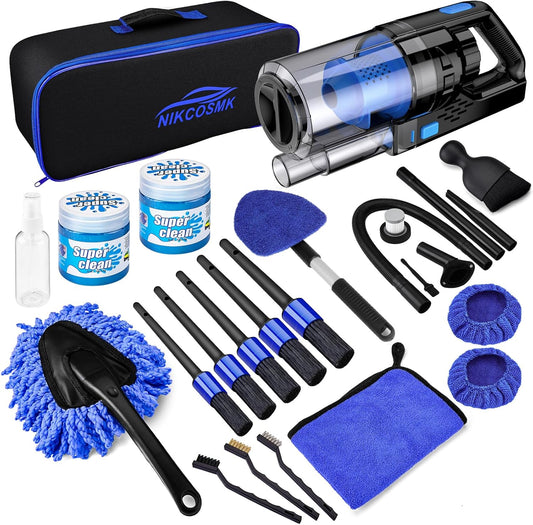 17-Piece Car Detailing Kit for Interior Cleaning, Featuring Handheld Vacuum, Detailing Brushes